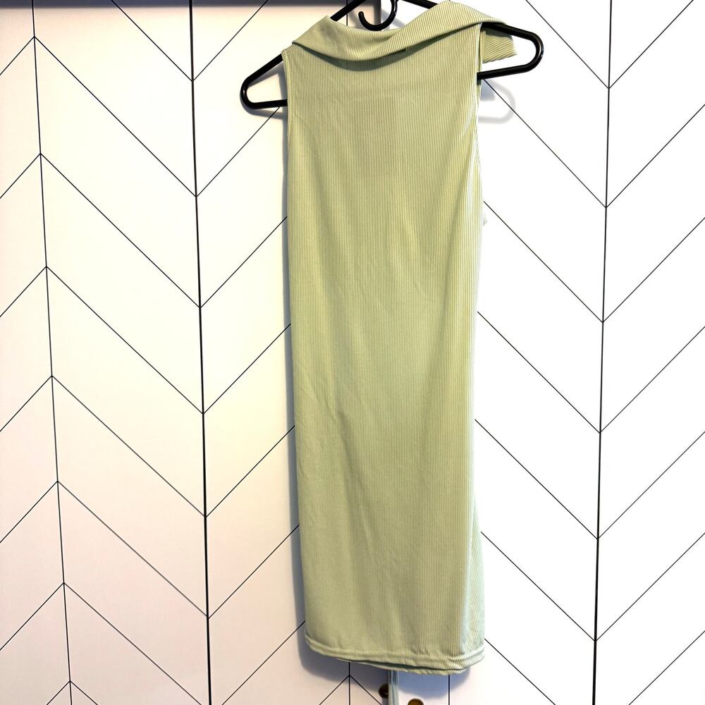 Pretty Little Thing Womens 10 Green Ribbed Sleeveless Cut out Bodycon Dress New - Picture 9 of 9